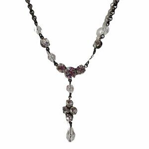 Vintage Style silver rhinestone choker necklace beads 16"